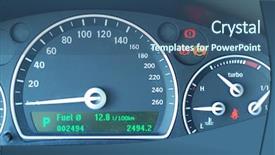  Presentation with jaguar xe car - Audience pleasing theme consisting of gas mesurement - car gauge close up shallow backdrop and a ocean colored foreground