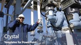  Presentation with fuel station - Slides consisting of gas pipelines - engineer in close-ups standing background and a ocean colored foreground