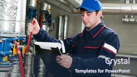  Presentation with maintenance - Presentation consisting of gas pipelines - maintenance engineer checking technical data background and a navy blue colored foreground