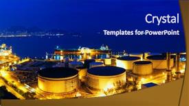 Presentation with gas - Cool new slide deck with gas planyt - oil tanks at night hongkong backdrop and a navy blue colored foreground