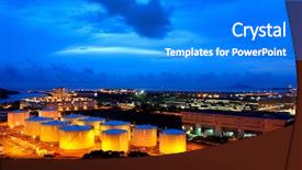  Presentation with oil tanks - Presentation having gas power - oil tanks at night background and a cobalt blue colored foreground