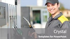  Presentation with gas station - Audience pleasing slide set consisting of gas station attendant at work backdrop and a gray colored foreground