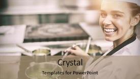  Presentation with for career chef - Colorful presentation theme enhanced with gas stove - portrait of young cheerful chef backdrop and a coral colored foreground