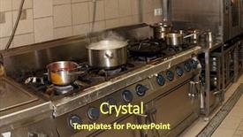  Presentation with restaurant kitchen - Slide set enhanced with gas stove - real restaurant kitchen shot background and a tawny brown colored foreground