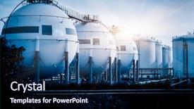  Presentation with petrochemical - PPT theme having gas tanks for petrochemical plant background and a navy blue colored foreground