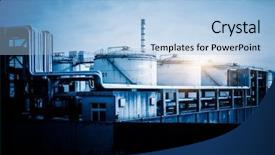  Presentation with petrochemical - PPT theme enhanced with gas tanks for petrochemical plant background and a light blue colored foreground