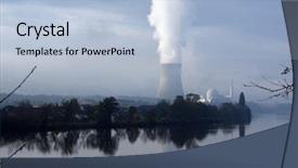  Presentation with gas turbine - Audience pleasing presentation consisting of gas turbine powr plant - nuclear power station reflecting backdrop and a light blue colored foreground