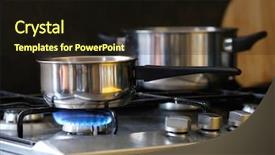  Presentation with gas utility - Audience pleasing PPT theme consisting of gas utility - pot stands on a stove backdrop and a  colored foreground