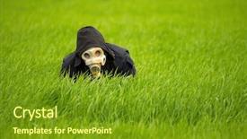  Presentation with mardi gras mask and beads - Beautiful slide deck featuring gasmask - allergic man in gas mask backdrop and a tawny brown colored foreground