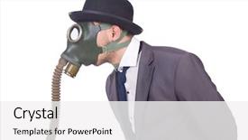  Presentation with nuclear weapons and gas mask - Cool new theme with gasmask - businessman wearing gas mask isolated backdrop and a white colored foreground