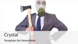  Presentation with lawyer client meeting wearing mask - Presentation theme featuring gasmask - businessman wearing gas mask isolated background and a white colored foreground