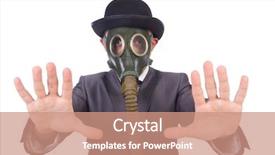  Presentation with gas - PPT theme having gasmask - businessman wearing gas mask isolated background and a coral colored foreground