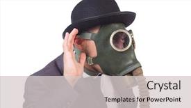  Presentation with lawyer client meeting wearing mask - Colorful presentation theme enhanced with gasmask - businessman wearing gas mask isolated backdrop and a  colored foreground