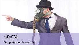  Presentation with gas - Presentation theme enhanced with gasmask - businessman wearing gas mask isolated background and a light blue colored foreground