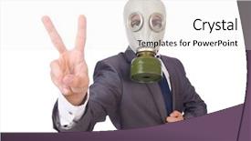  Presentation with new client interview wearing mask - Cool new presentation with gasmask - businessman wearing gas mask isolated backdrop and a white colored foreground