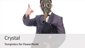  Presentation with lawyer client meeting wearing mask - Amazing PPT layouts having gasmask - businessman wearing gas mask isolated backdrop and a  colored foreground