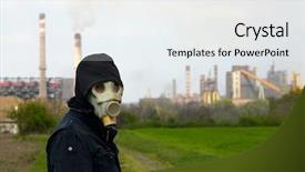  Presentation with gas - Slide set consisting of gasmask - man in gas mask near background and a white colored foreground