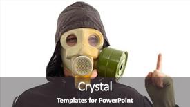  Presentation with gas - PPT theme consisting of gasmask - man in gas mask white background and a dark gray colored foreground