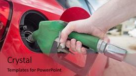  Presentation with gas - Slide set featuring gasoline - male hand filling gas close background and a red colored foreground