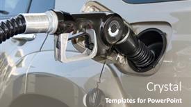  Presentation with fuel - Audience pleasing PPT theme consisting of gasoline-pump-fills-a-car backdrop and a gray colored foreground