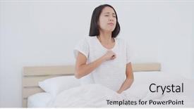  Presentation with pain - Slide deck featuring gasping air - woman feeling pain and tired background and a light gray colored foreground