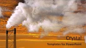  Presentation with global warming - Cool new slides with gasses - beautiful sunset with smokestack generating backdrop and a gold colored foreground
