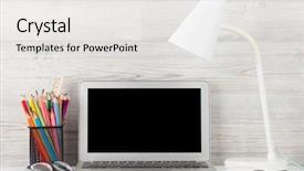  Presentation with laptop blank screen - Cool new theme with gasses - home office workplace with blank backdrop and a white colored foreground