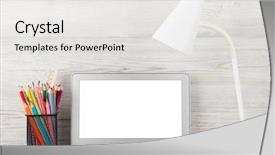  Presentation with laptop blank screen - Slide set featuring gasses - home office workplace with blank background and a white colored foreground