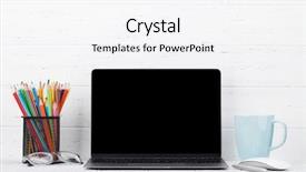  Presentation with laptop blank screen - Presentation design with gasses - loft home office workplace background and a white colored foreground