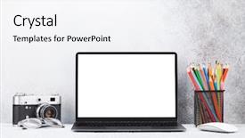  Presentation with home office - Beautiful PPT theme featuring gasses - loft home office workplace backdrop and a sky blue colored foreground