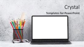  Presentation with laptop blank screen - Beautiful presentation theme featuring gasses - loft home office workplace backdrop and a light gray colored foreground