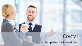  Presentation with two people talking - PPT layouts with gasses - portrait of two successful business background and a  colored foreground