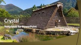  Presentation with house - Presentation theme featuring gassho style house in shirakawa background and a  colored foreground