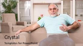  Presentation with werry old man and gis music - Cool new slide set with gastointestinal - white bearded old man suffering backdrop and a coral colored foreground