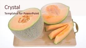  Presentation with melon - Cool new PPT theme with gastritis - hami melon on wood background backdrop and a lemonade colored foreground