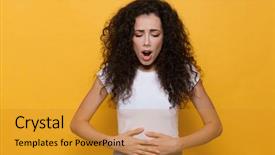  Presentation with curly hair - Presentation design featuring gastritis - image of displeased woman 20s background and a gold colored foreground
