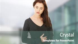  Presentation with stomach - Beautiful presentation theme featuring gastritis - young woman with stomach issues backdrop and a gray colored foreground