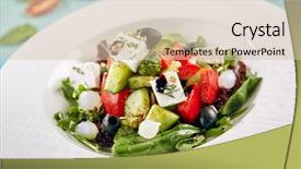  Presentation with restaurant menu - Colorful slide deck enhanced with gastronomic restaurant greek salad backdrop and a soft green colored foreground