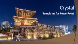  Presentation with cityscape - Beautiful slide set featuring gate in seoul south korea backdrop and a navy blue colored foreground