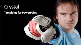  Presentation with studio - Audience pleasing PPT theme consisting of gate keeper - goalkeeper gives directions studio picture backdrop and a black colored foreground