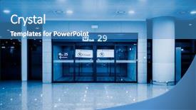  Presentation with airport terminal - Slide deck enhanced with gate of airport terminal blue background and a teal colored foreground