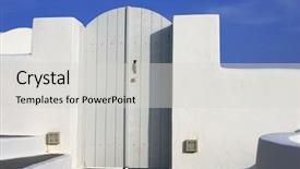  Presentation with santorini - Beautiful slides featuring gate to the sea - santorini island backdrop and a light gray colored foreground