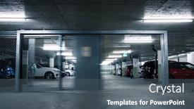  Presentation with cars - Beautiful theme featuring gated-underground-parking-cars-parked backdrop and a dark gray colored foreground