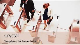  Presentation with executive business negotiation skills - Slide set consisting of access gates - top view of business executives background and a lemonade colored foreground