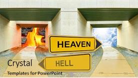  Presentation with heaven hell - Presentation design consisting of gates to heaven and hell background and a yellow colored foreground
