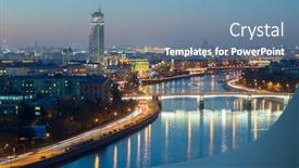  Presentation with bridge - Slide deck consisting of gateway bridge drainage channel and evening panorama of moscow background and a seafoam green colored foreground