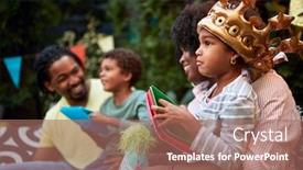  Presentation with family talking - Audience pleasing PPT layouts consisting of gathered-family-spending-time-together backdrop and a coral colored foreground