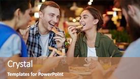  Presentation with friends eating and drinking wine - Presentation theme featuring gathered in lovely small cafe background and a coral colored foreground