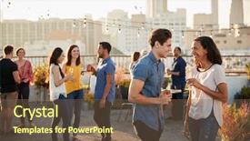  Presentation with city rooftop party - Cool new presentation theme with gathering - friends gathered on rooftop terrace backdrop and a tawny brown colored foreground