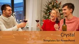  Presentation with happy holidays - PPT layouts consisting of gathering - holidays and celebration concept background and a gold colored foreground